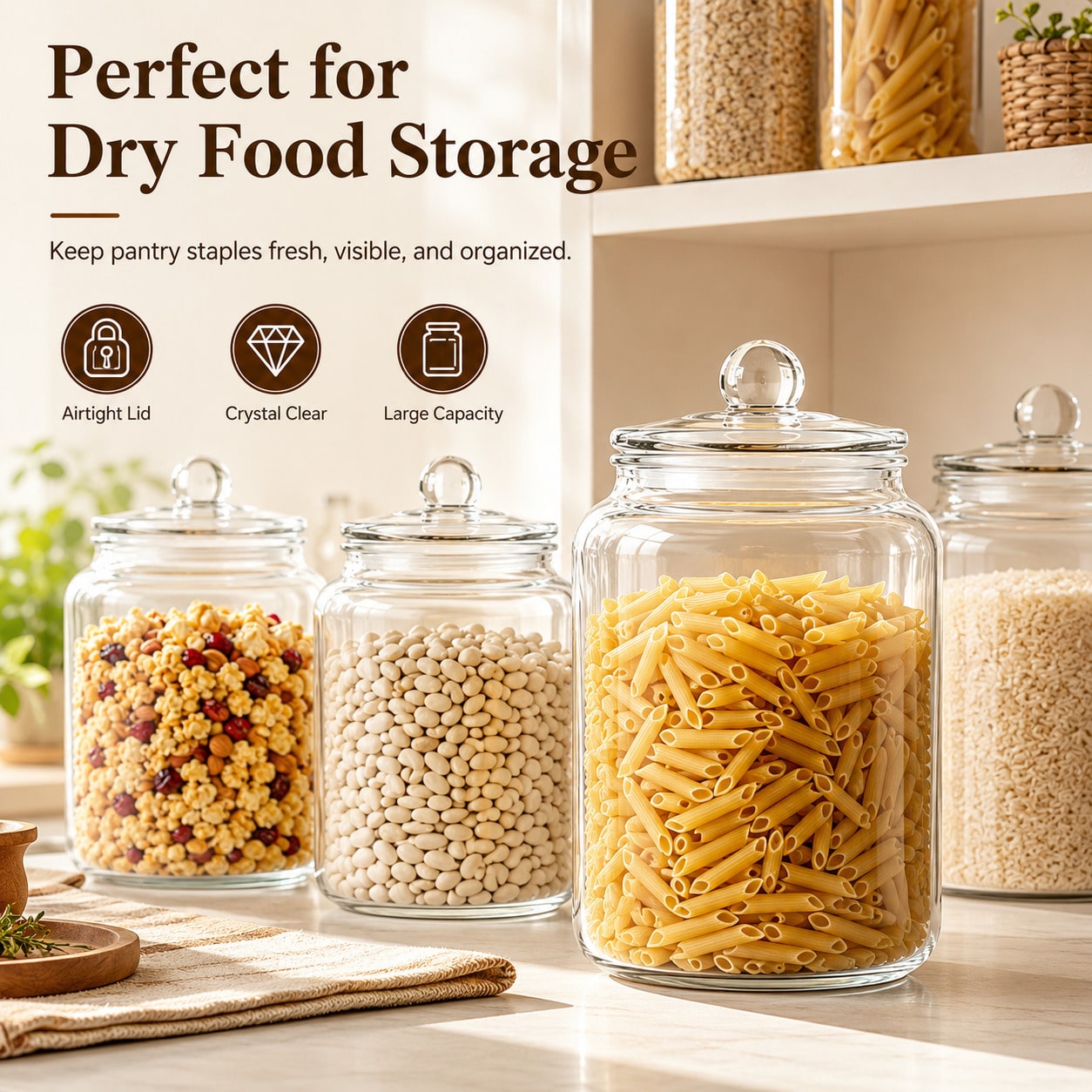 Xl Food Storage Containers With Lids - Large Clear Glass Storage Jars With