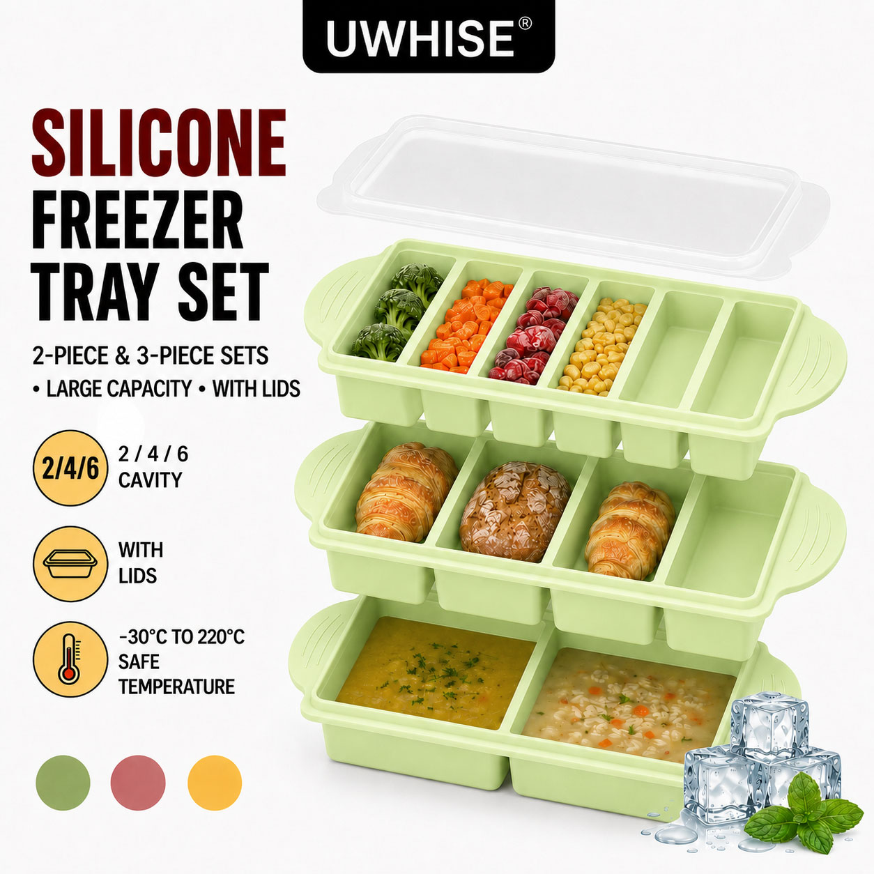 Xl Food Storage Containers With Lids - Uwhise 2/3 PACK Silicone Freezer Tray