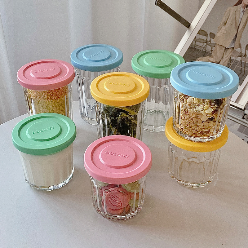 Food Storage Jar Glass - Color Cover Glass Sealed Tank Storage
