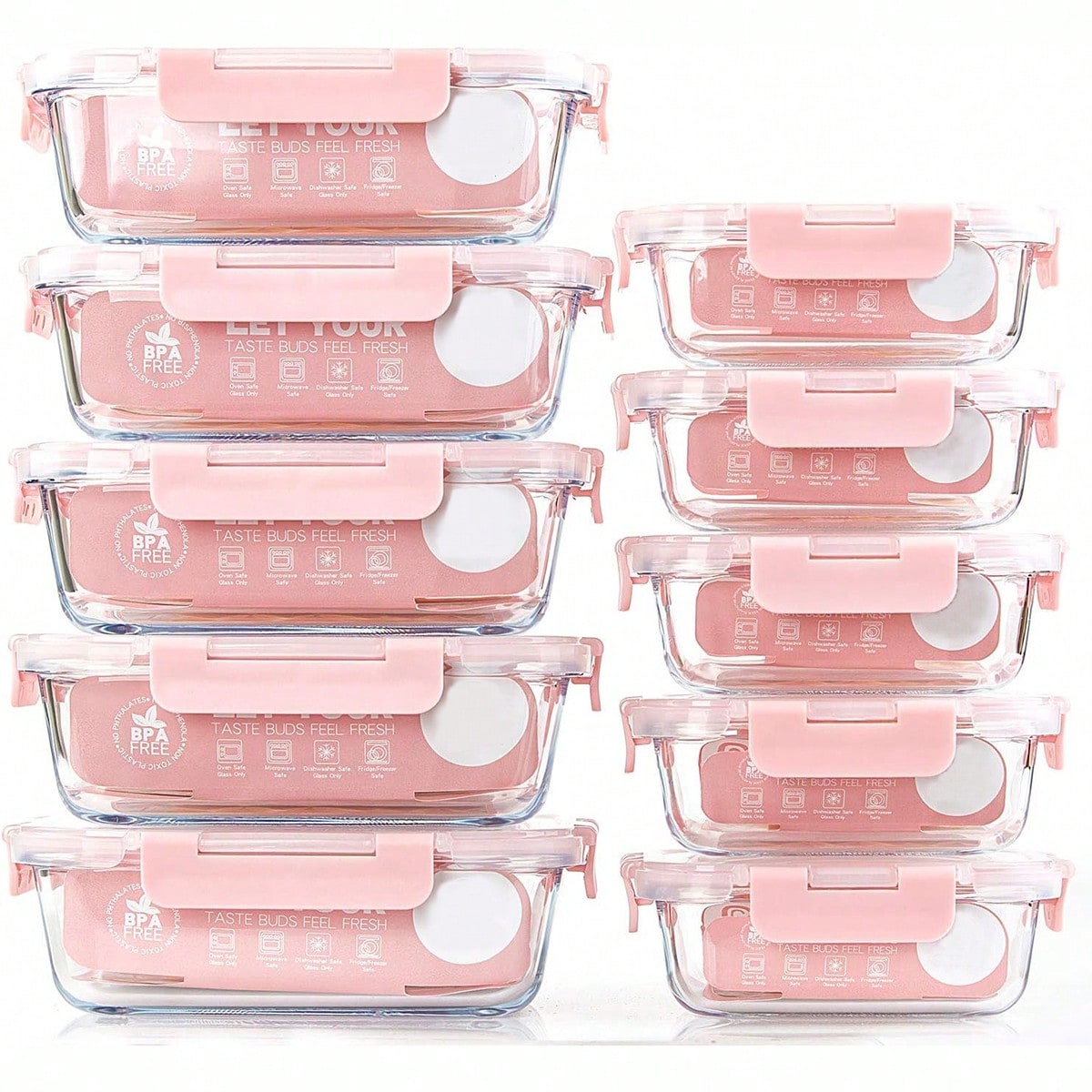 Food Storage System - 10 Pack Glass Meal Prep Containers,