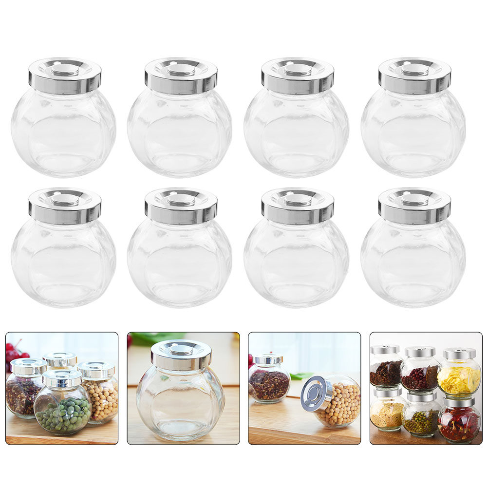 Food Storage Jar Glass - 8Pcs Lightweight Portable Glass Storage Jars