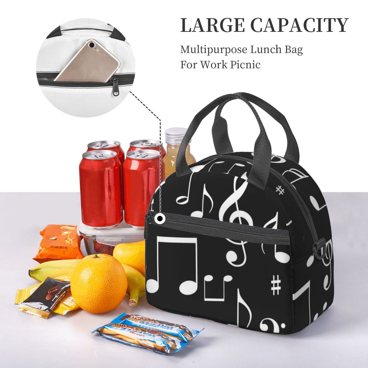 Music Notes Insulated Lunch Ba - Food Storage Notes 评论和价格