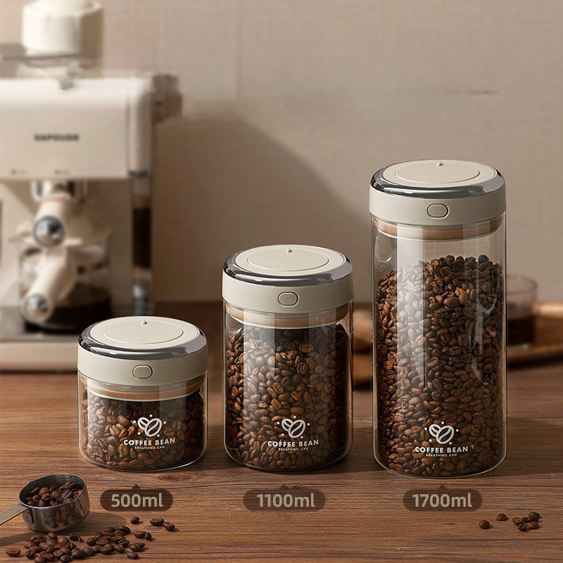 500/1100/1700ml Coffee Beans V - Food Storage Jar Glass 评论和价格