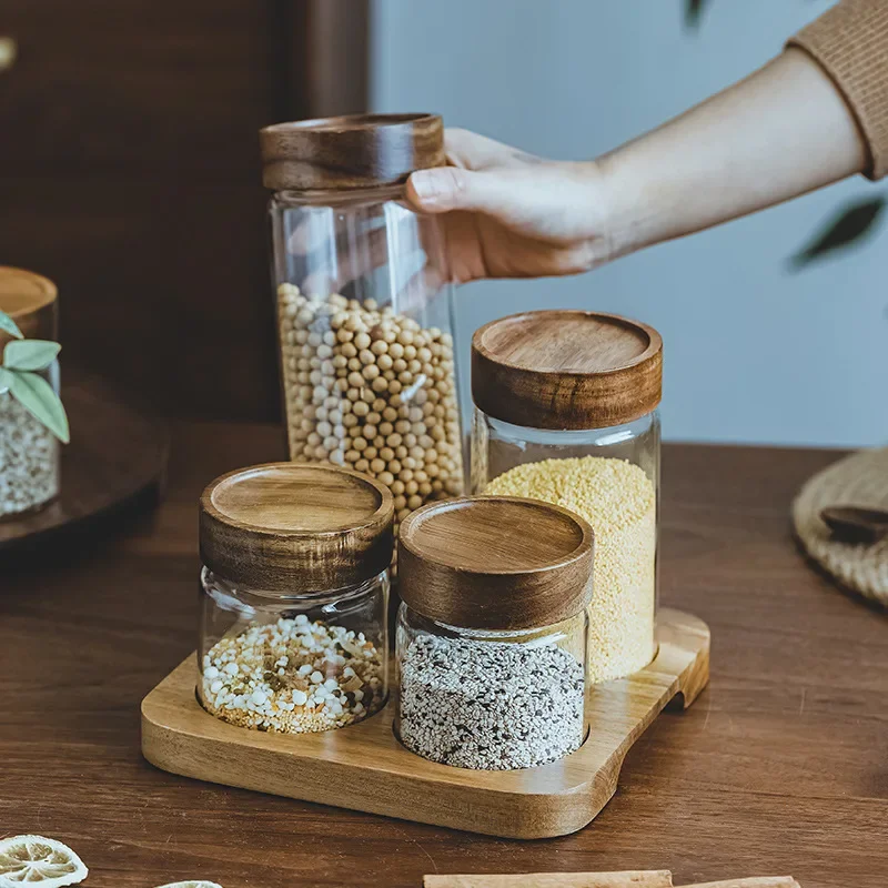 Wood Lid Orgnizer Glass Airtig - Food Storage Jar Glass 评论和价格