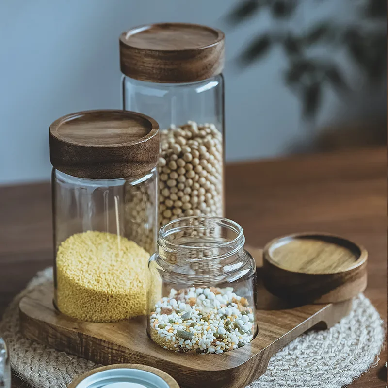 Wood Lid Orgnizer Glass Airtig - Food Storage Jar Glass 评论和价格